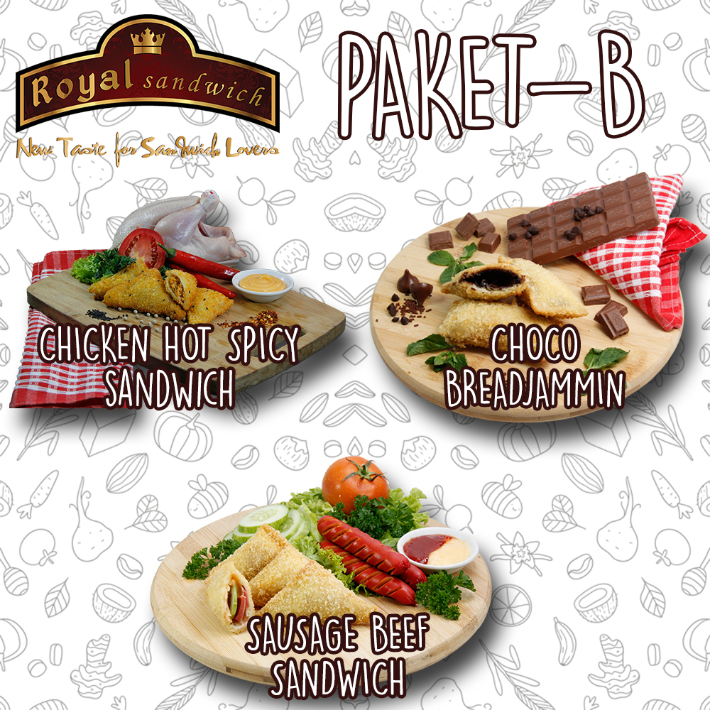 Paket Sandwich B ISI 3 ( Chicken Hot Spicy , Choco Breadjammin, Sausage Beef)