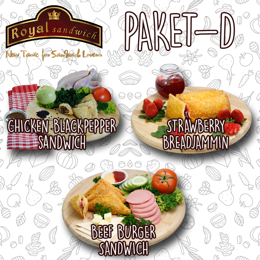 Paket Sandwich D ISI 3  (Chicken Black Pepper, Strawberry Breadjammin, Beef Burger)