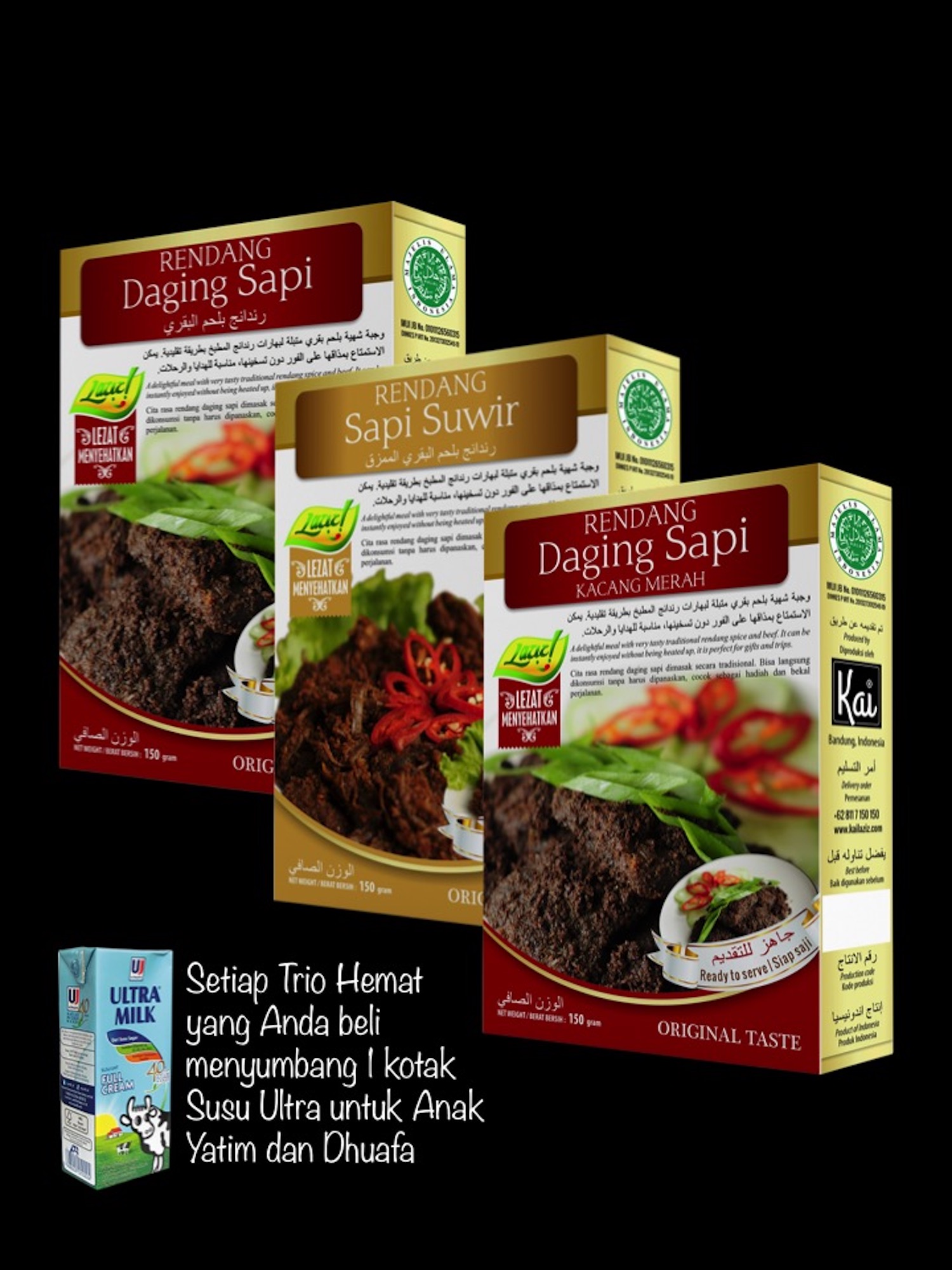 TRIO HEMAT 1 RENDANG DAGING SAPI 1 RENDANG SAPI SUWIR 1 RENDANG DAGING SAPI KACANG MERAH  KAI FOOD 450GR