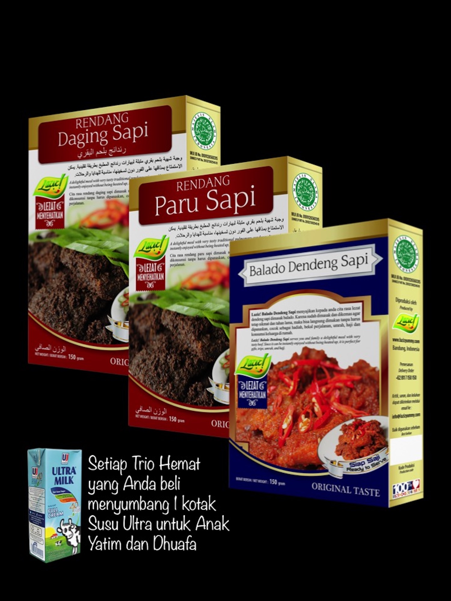 TRIO HEMAT 1 RENDANG DAGING SAPI 1 RENDANG PARU SAPI 1 BALADO DENDENG SAPI KAI FOOD 450GR