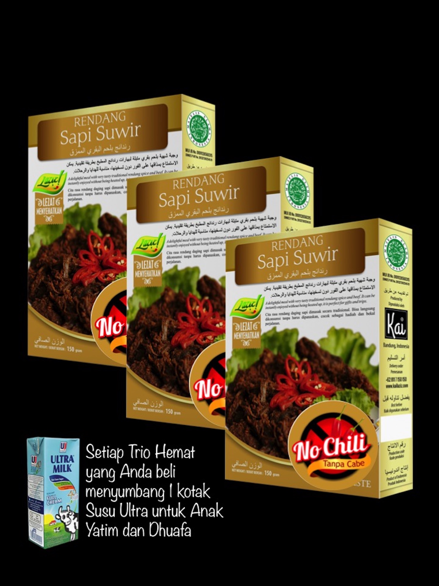 KID MEALS 3 RENDANG SAPI SUWIR NO CHILI KAI FOOD 450GR