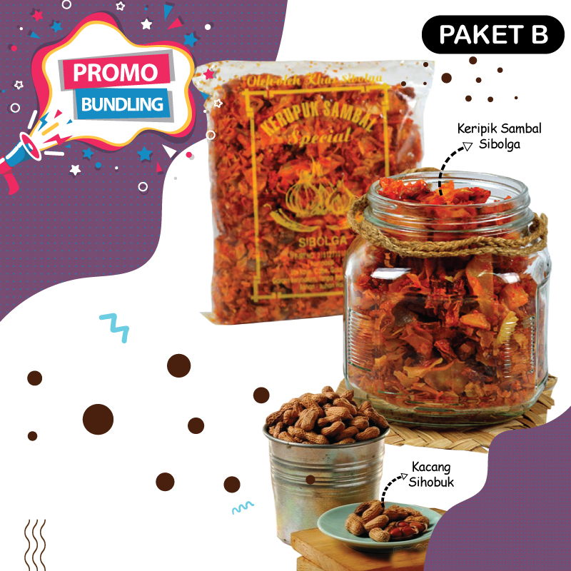 PAKET B KERIPIK SAMBAL SIBOLGA 500GR & KACANG SIHOBUK KHAS TARUTUNG 500GR