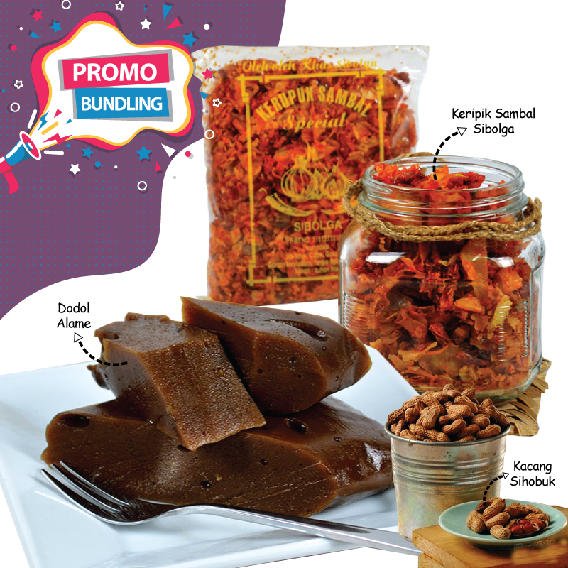 PAKET D KERIPIK SAMBAL SIBOLGA 500GR & DODOL ALAME KHAS SIPIROK 500GR & KACANG SIHOBUK KHAS TARUTUNG 500GR