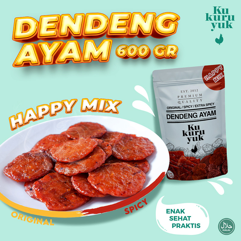 HAPPY MIX (COIN 2 RASA) PAKET 2 VARIANT 600 GR DENDENG AYAM KUKURUYUK MAKANAN SIAP SAJI